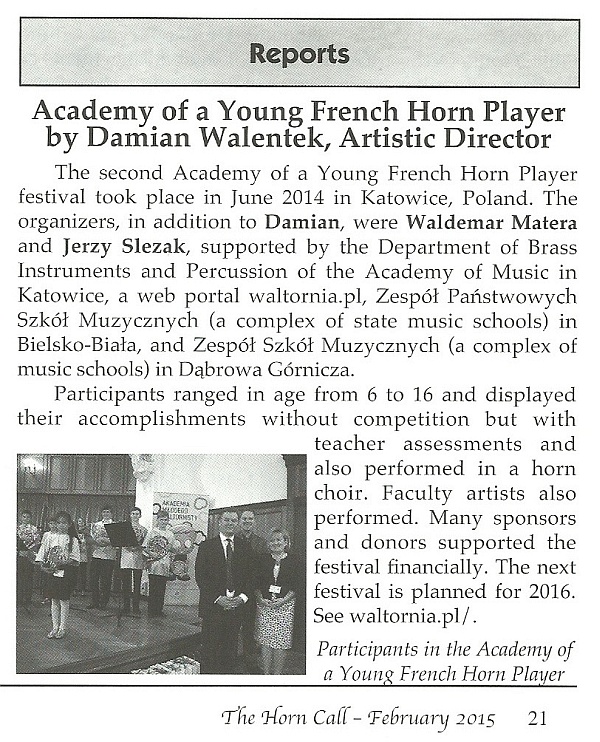 AMW in Horn Call - an American magazine for horn players
